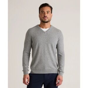 Quince Cashmere Gray Lightweight Preppy Minimalist Old Money V-neck Sweater sz L